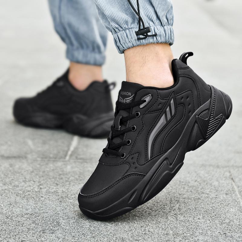 Men's Leather Sneakers Casual Shoes Sports Boys Pure Color Tennis Shoes