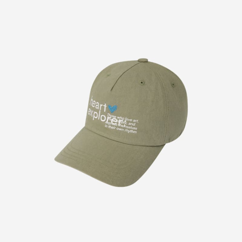 heartexplorer Layered Lettering Linen Ball Cap Khaki