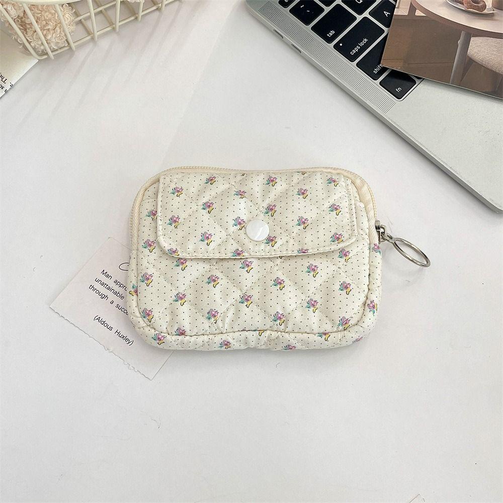 Kawaii Small Makeup Lipstick Bag Korean Style Mini Canvas Storage Bag Floral Coin Purse  Travel