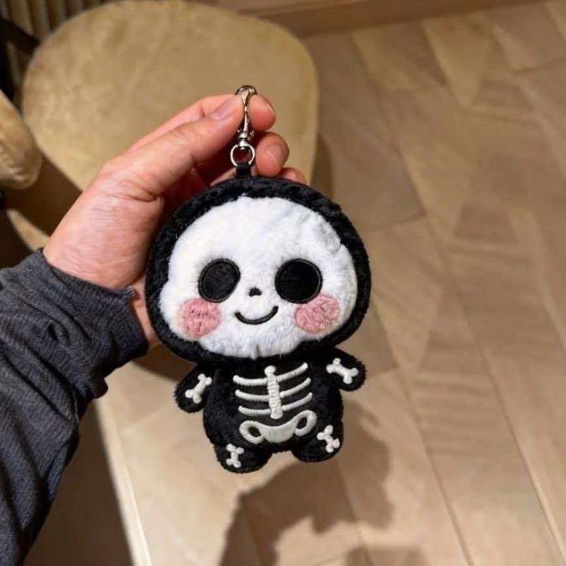 Cute Cartoon Skeleton Plush Doll Pendant Keychain Creative Backpack Accessory Home Decoration For Children Halloween Gifts