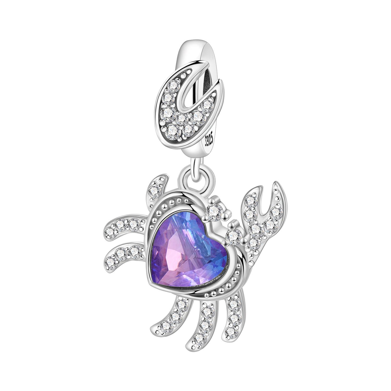 

Copper Purple Heart-Shaped Crab Original Pendants Bracelet Charms Fit Jewelry Party Beads Diy Fine Gifts Accessory