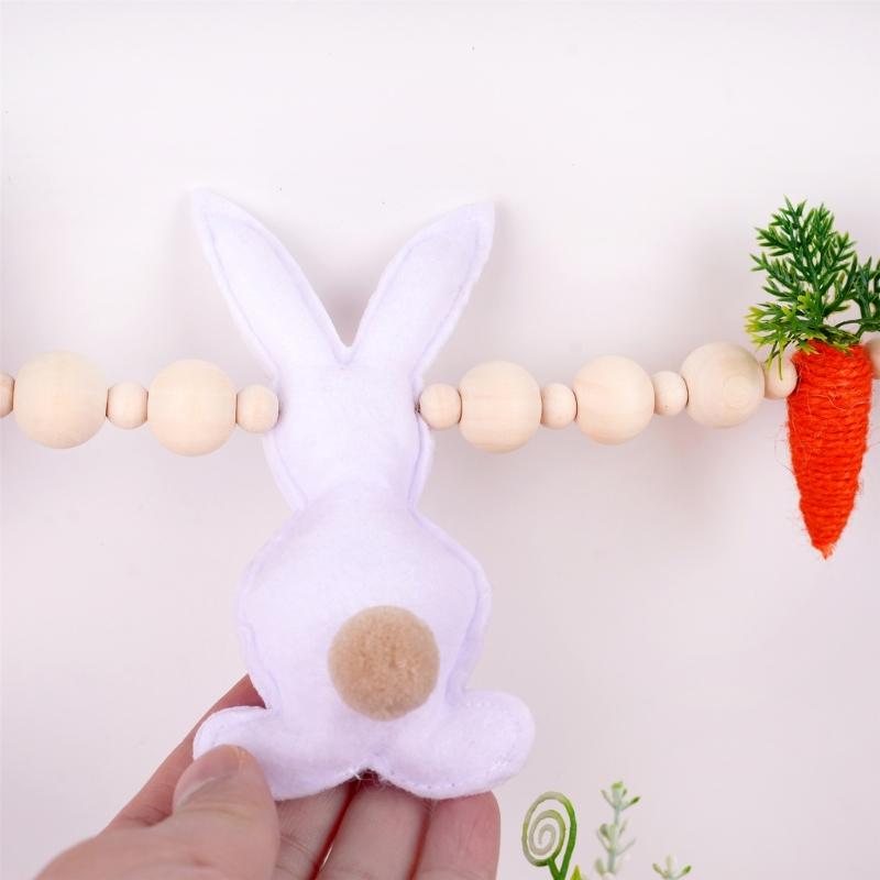 Safe User Friendly Materials Easter Rabbit Hanging Garlands with Wood Beads Nonwoven Fabric for Family and Pet Safe Space
