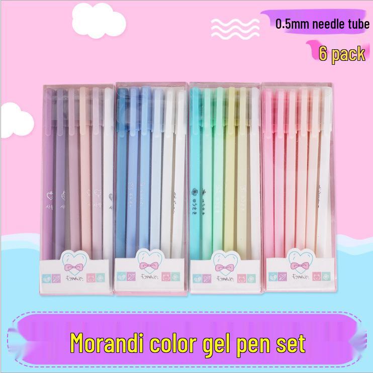 Morandi 6-Piece Neutral Pen Set - Student Stationery Exam Black Sign Pens