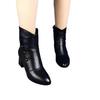 Women Short Boots Autumn Winter Leather Short Mid Barrel Mid Heel Fleece Boots