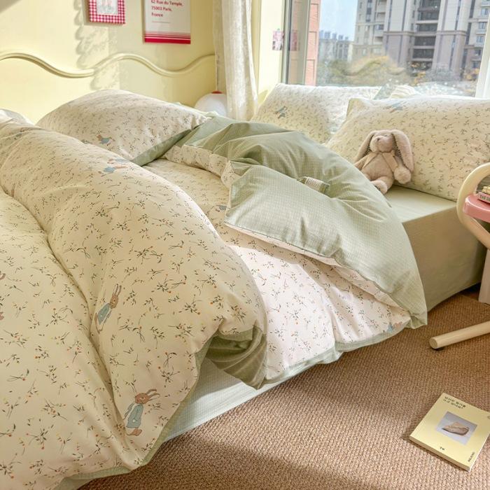 Pure Cotton Printed Four-piece Set, Pure Cotton Bed Sheet, Quilt Cover, Small Fresh Three-piece Set, Bed Home Thickened Quilt Cover