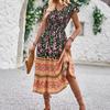 Summer Casual Dress New Print V-neck Flutter Sleeve Bohemian Style Dress