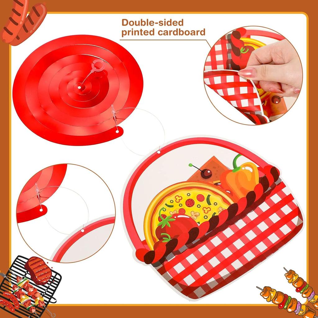 Ireer 52 Pcs Summer Picnic Party Hanging Decor Picnic Birthday Hanging Swirl BBQ Decoration Swirls for Barbecue Decor for Birthday Carnival Summer