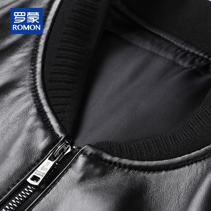 ROMON Men's Genuine Sheepskin Round Neck Biker Jacket