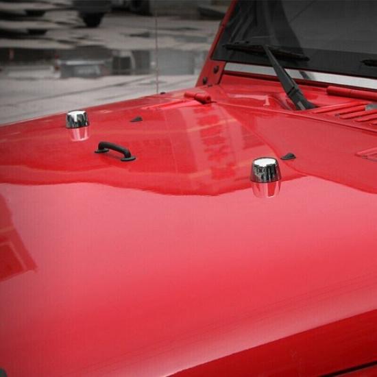2pcs Engine Hood Rubber Head Decor Cover Trim for Jeep Wrangler 2007-2017 Chrome