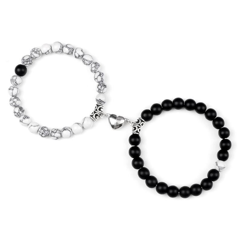 Hot Sale 2Pcs/Set Beads Bracelet For Lovers Natural Stone Distance Heart Magnet Couple Bracelets Friendship Fashion Jewelry Gift