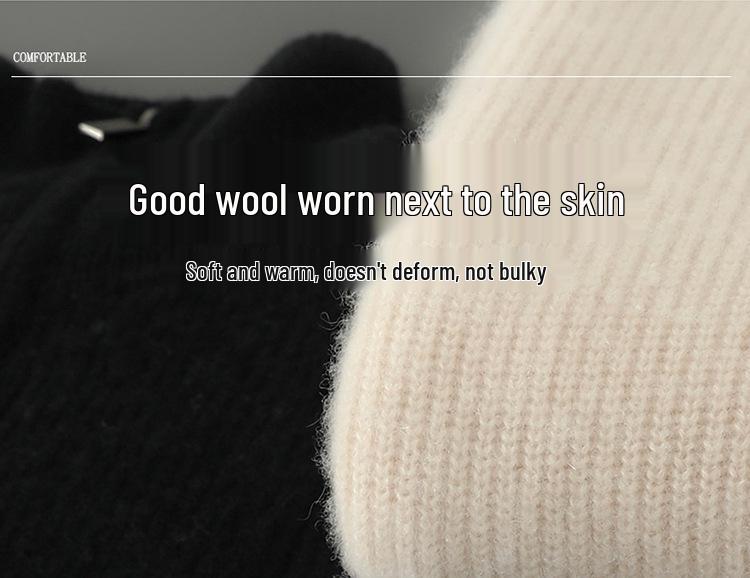 Herren-Cardigan-Pullover aus reiner Wolle mit hohem Kragen und Reißverschluss - Herbst/Winter Dick gestrickt, einfarbig