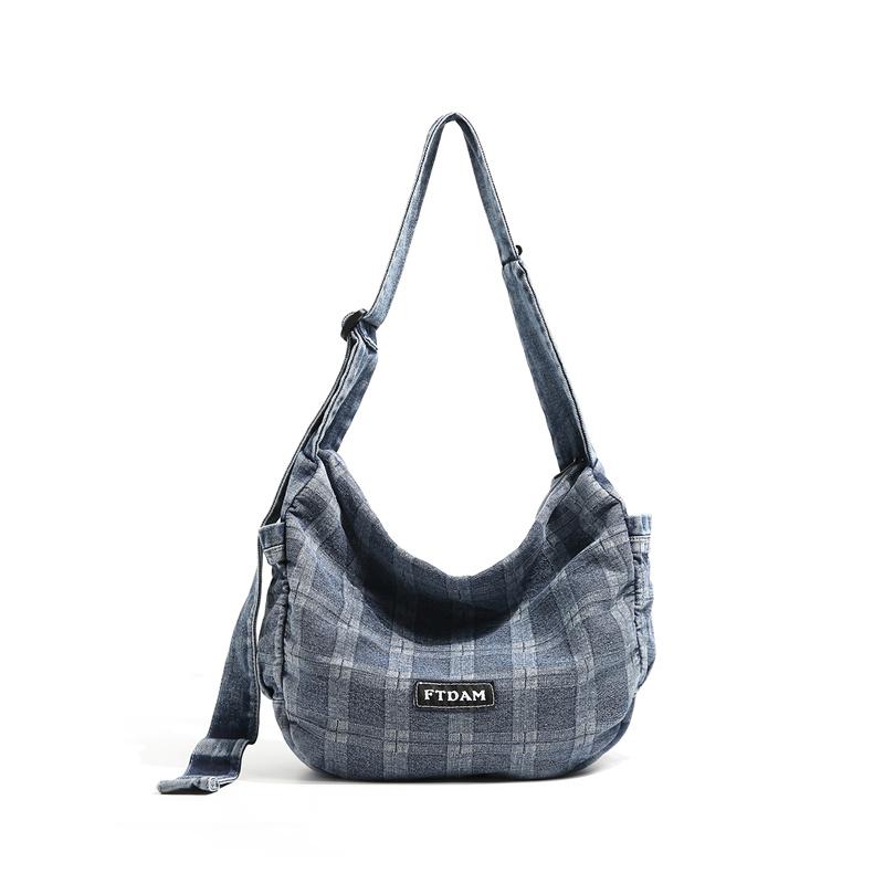 

Vintage Crossbody Bag Large Capacity Commuter Shoulder Bag Lightweight Denim Bag синій