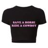 Salva un Caballo Monta un Vaquero Camiseta Corta para Mujer Cuello Redondo Baby Tee Ropa Y2k Grunge Gótico de los 2000 Camiseta Gótica Vintage Kawaii Camiseta Femenina