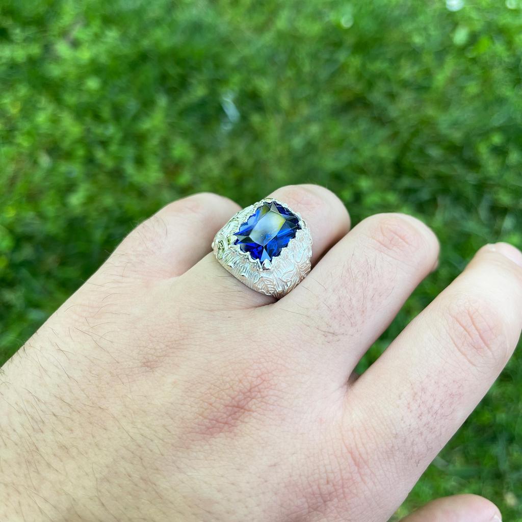 925K Saphirstein-Silberring – türkischer Kunsthandwerksschmuck, modernes und klassisches Herrenringdesign, Geschenkidee für Männer