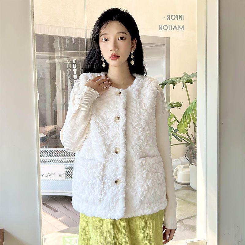 

Новый осенне-зимний студенческий жилет из овечьей шерсти, женское пальто для ношения на улице, жилет свободного покроя из хлопка S 80-49.5 kg белый