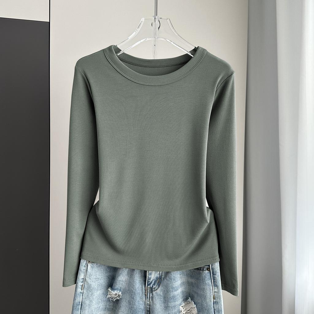Ribbed Round Neck Long Sleeve Base Top Modal Slim Inner Wear For Winter Stretchy Slim Base Layer Soft Ribbed Fabric Good For Inner And Outer Wear Top