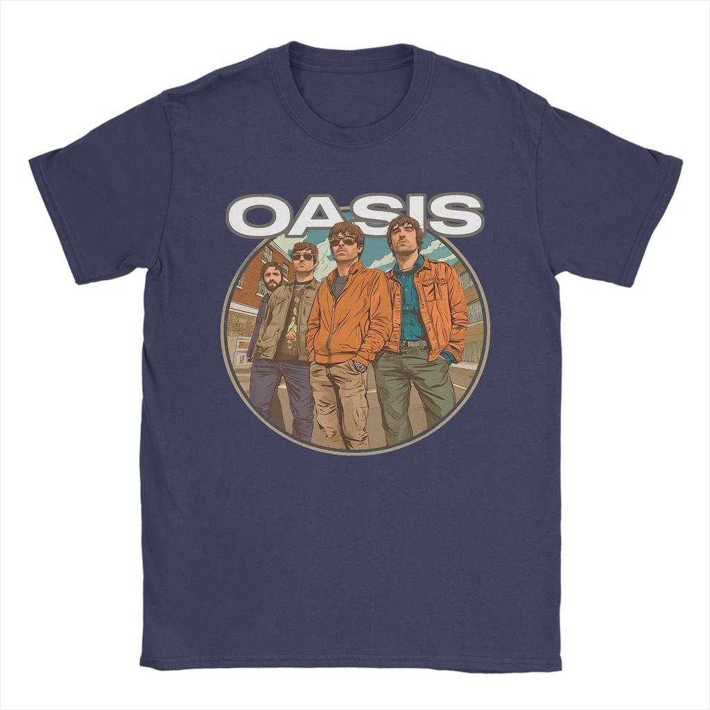 Streetwear O-Oasis Rock Band T Shirt Men 100%Cotton Short Sleeve  Round Neck Summer Tops