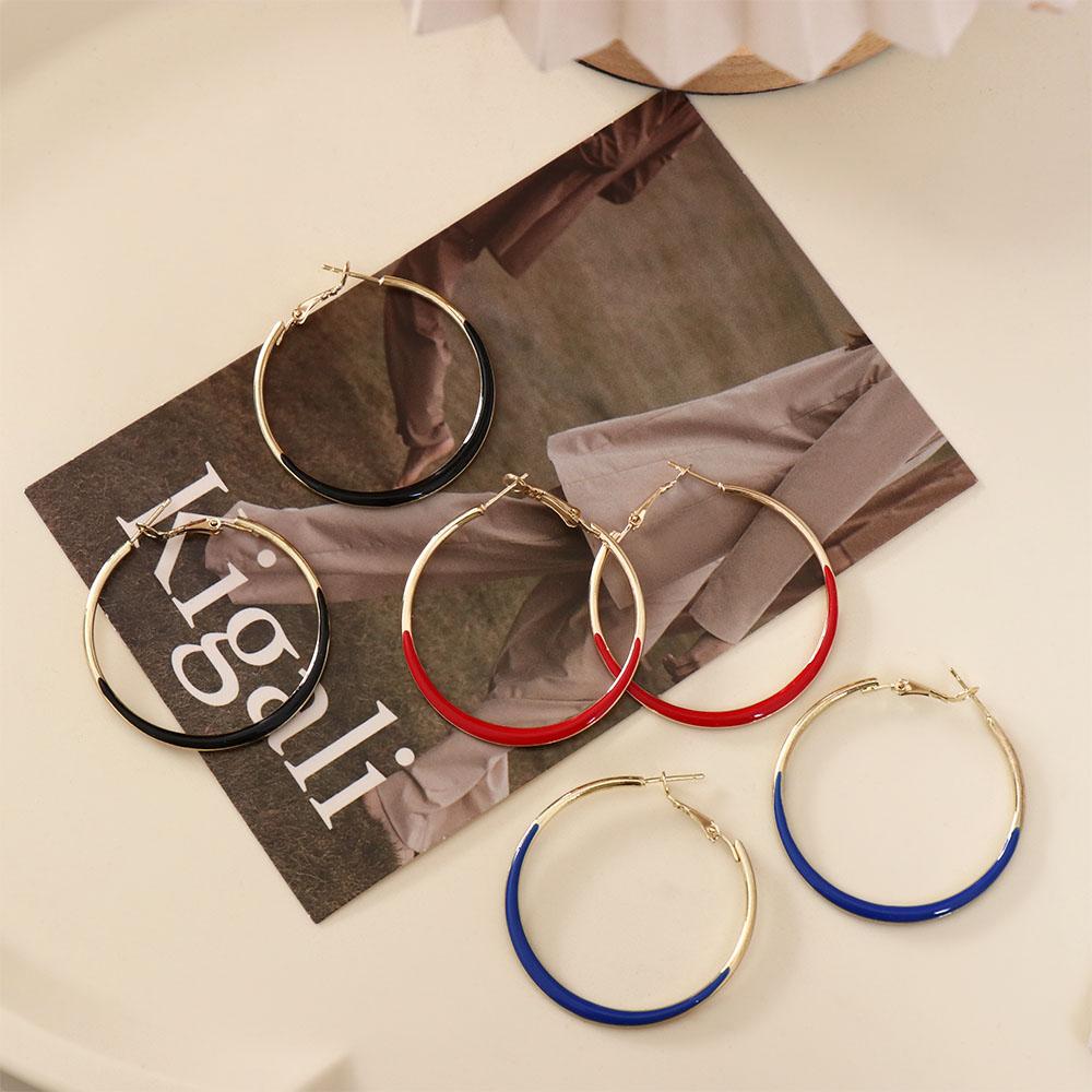 Trendy Drip Oil Large Circle Stud Earrings Pure Sweet Big Hoop Earring  Female