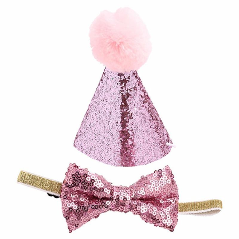Pet Festival Set Sparkling Pink Hat Bow Collar Party Theme Decoration Props Cute Pet Birthday Dress Up