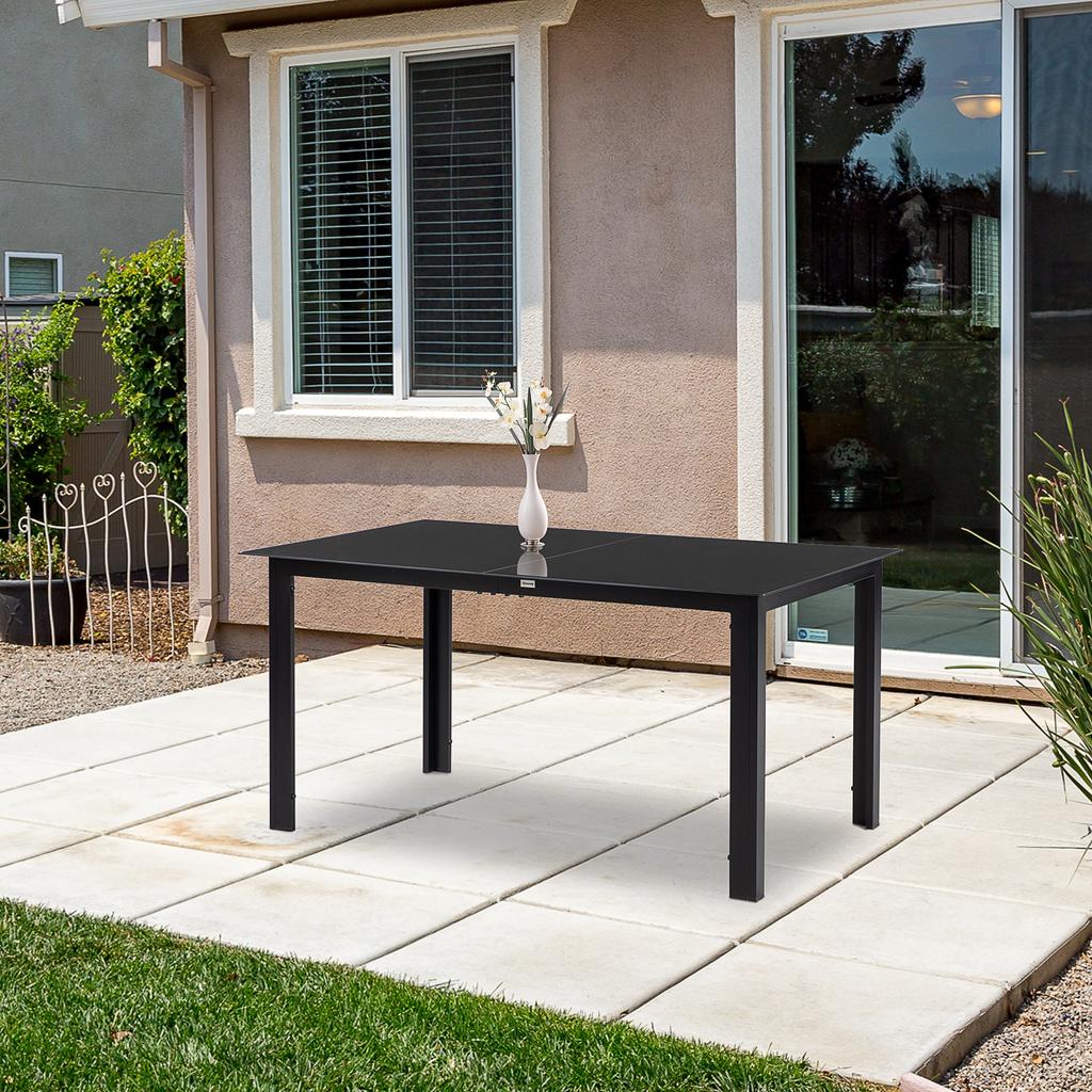 Outdoor Dining Table for 6, Aluminium Rectangular Garden Table with Tempered Glass Tabletop for Yard, Patio, Black