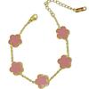 18K Rose Gold Women's Bracelet with Five-Leaf Clover, Red Agate, White Mother-of-Pearl, and Diamond Inlays