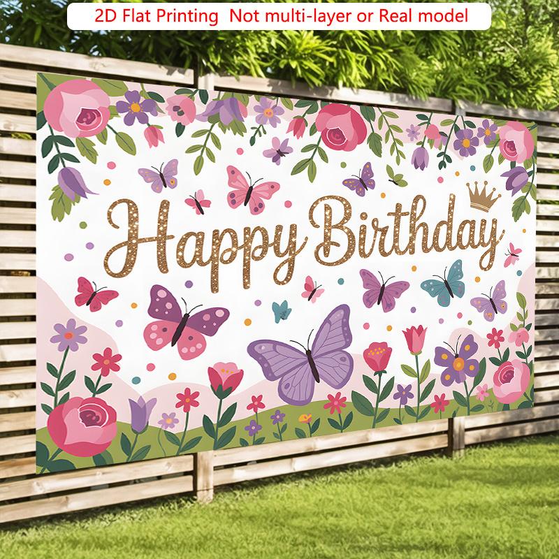Party Backdrop Floral Butterfly Flat Parties Spanish Text Events Celebration Photo Booth Front Door Decor