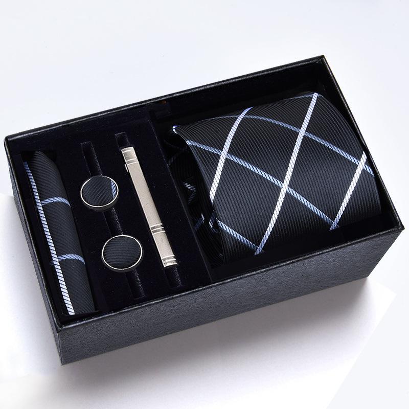 Men's Formal Tie Gift Box: Five-Piece Set with Logo, 8cm Striped Black for Weddings and Business 
