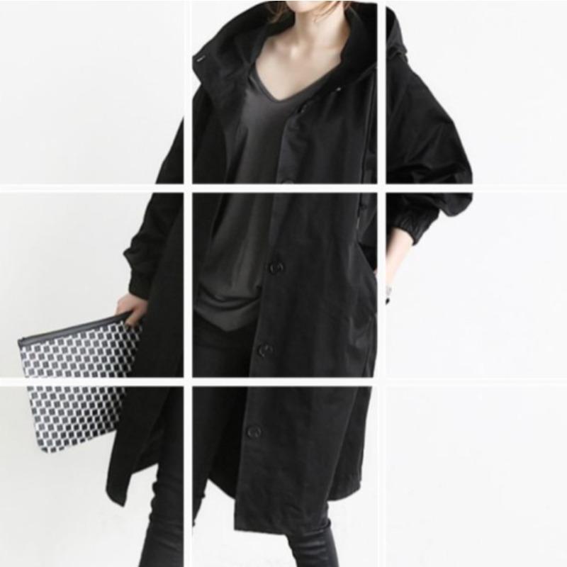 

Женская ветровка Пальто Женское пальто с капюшоном средней длины 5XL чёрный
