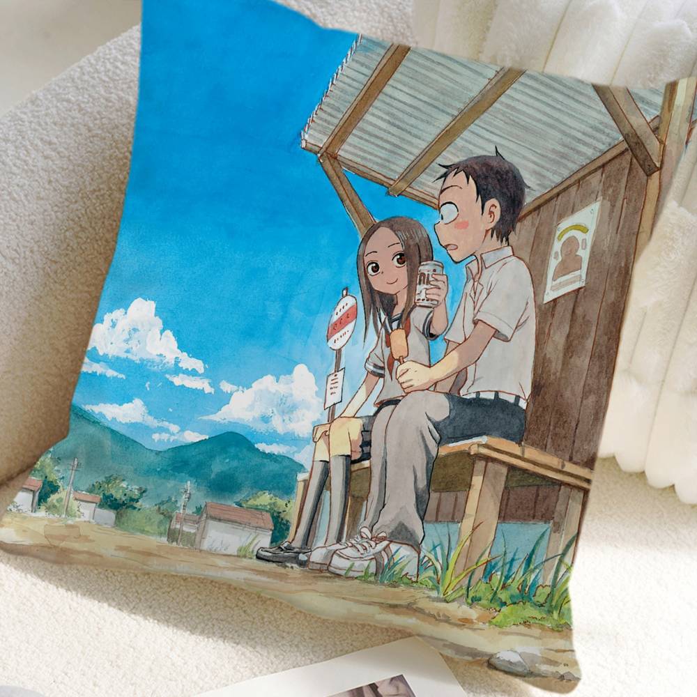 Teasing Master Takagi-san Anime Pillow Case Square Pillow Bedroom Sofa Leisure Comfort Cushion Car Home Decoration