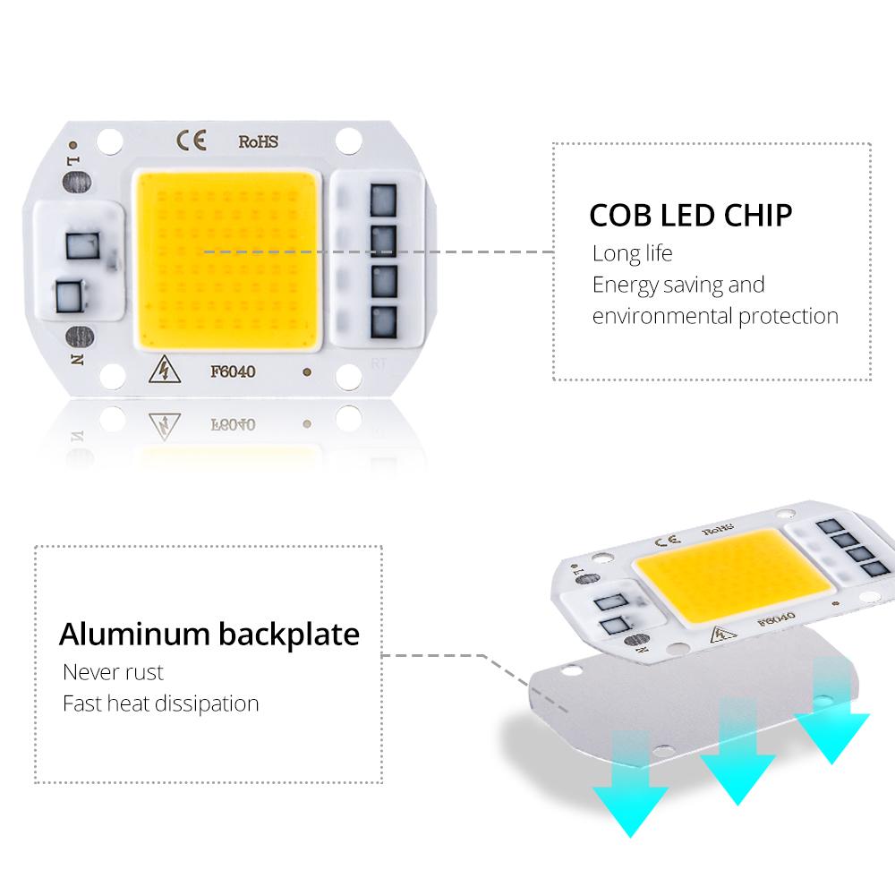 3pcs Real Power 220V 110V COB LED Chip 50W 30W 20W Smart IC COB Diode LED Beads DIY Spotlight Floodlight F6040 Not Need Driver