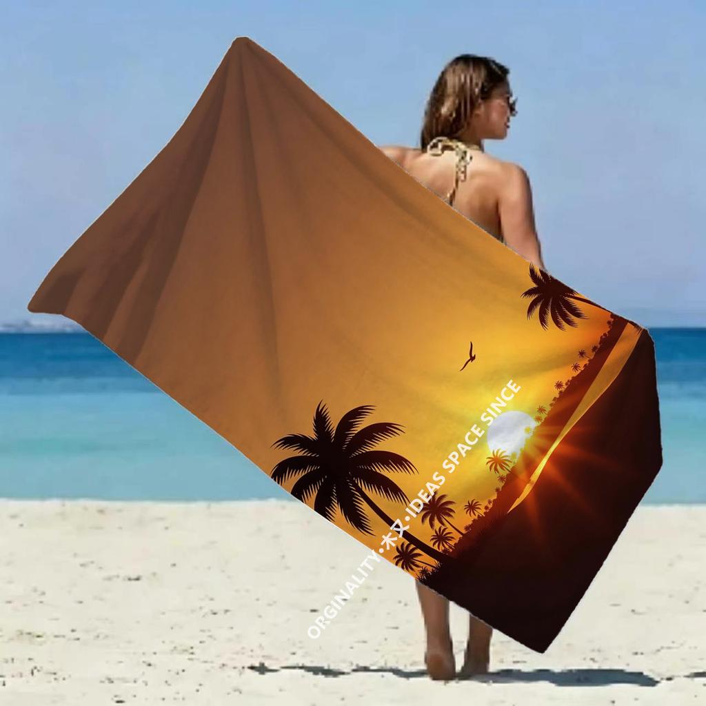 Vintage Palm Sunset Beach Towel Patterned Sunscreen And Windproof Suitable For Swimming Pool Camping Travel Blanket