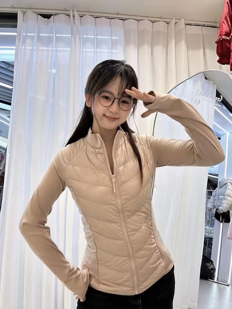 Outdoor sports yoga clothes, duck down jackets, women's short young thin slim-fitting backing liner, autumn and winter