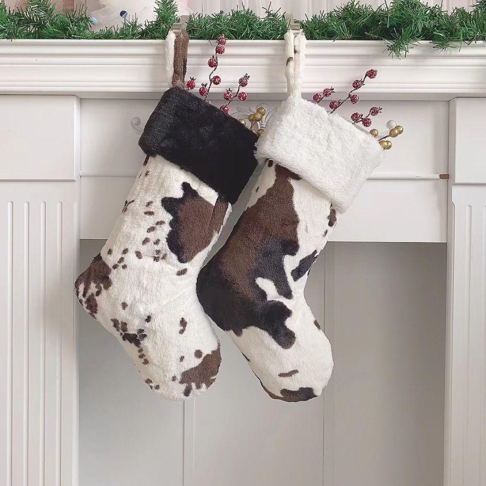 Home Decor Xmas Gift Bag Polyester Stockings Storage Bags New Cow Print Christmas Stockings  Home