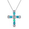 Fashionable Women's Blue Opal Cross Pendant Clavicle Necklace for Spring and Summer