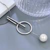 Women Fashion Imitation Pearl Circle Bar Pendant Sweater Chain Necklace Jewelry