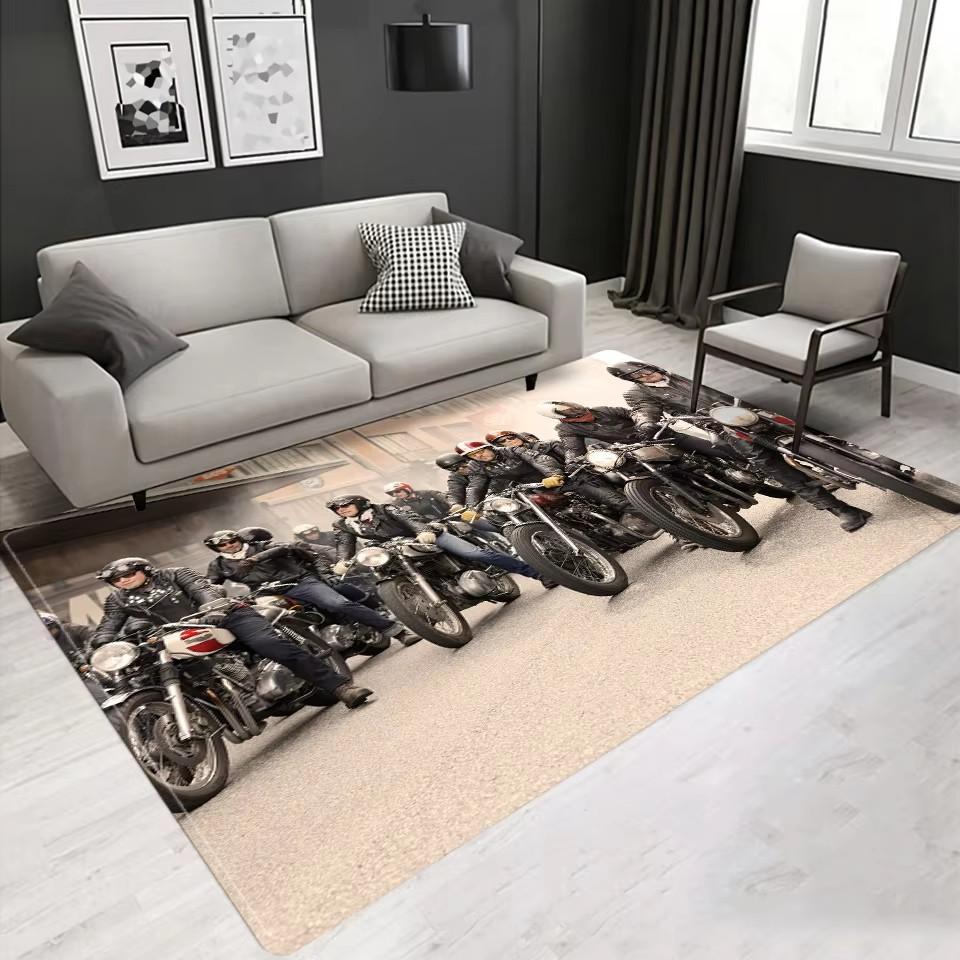 Vintage Classic Motorcycle Garage 3D Printed Carpet Living Room Retro Race Car Large Rug Home Decor Bedroom Non-Slip Floor Mat