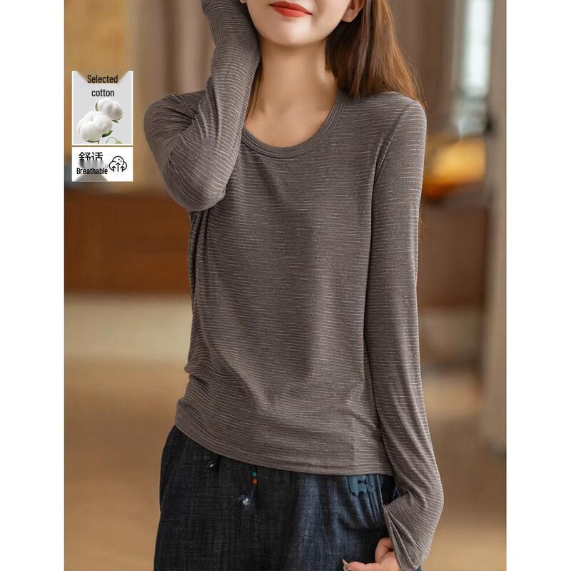 Demana Women's Autumn Striped Long-Sleeve Crew Neck T-Shirt