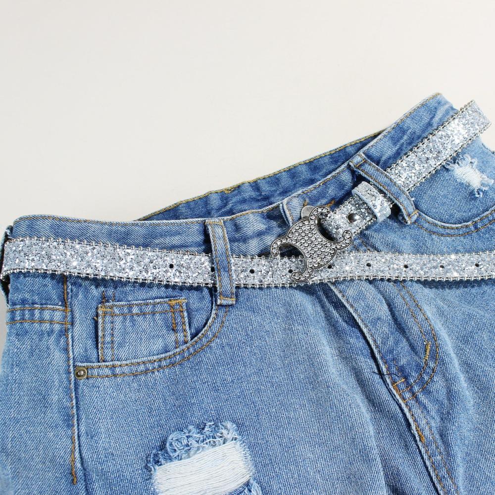 Casual Sequined Rhinestone Button Head Belt Women'S Jeans Skirt Accessories Personalized Belt