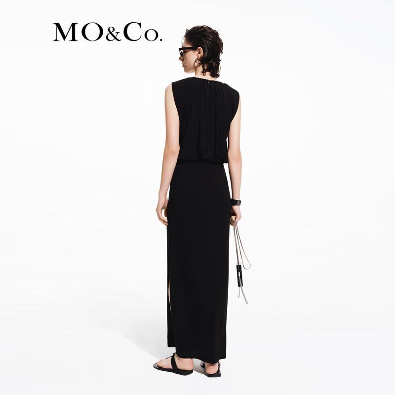 MO&Co. 2024 Summer Pleated High Waist Black Long Dress