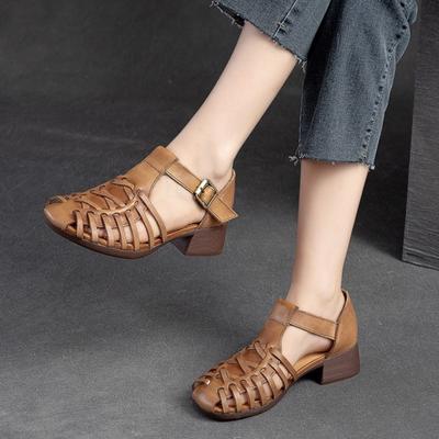 Sandales GKTINOO Mode Femme 2025 Chaussures d'été Cuir Véritable Bout Couvert Souple Décontracté Marche Zapatos Mujer Plateforme Grande Taille 35-40