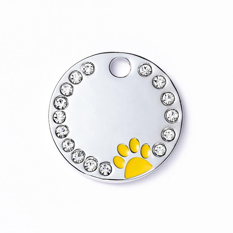 Rhinestone Solid Zinc Alloy Pet ID Tag Crystal Dog Collar Tag Colorful Paw Print Laser Engraved Pet Name Plate for Cats/Dogs