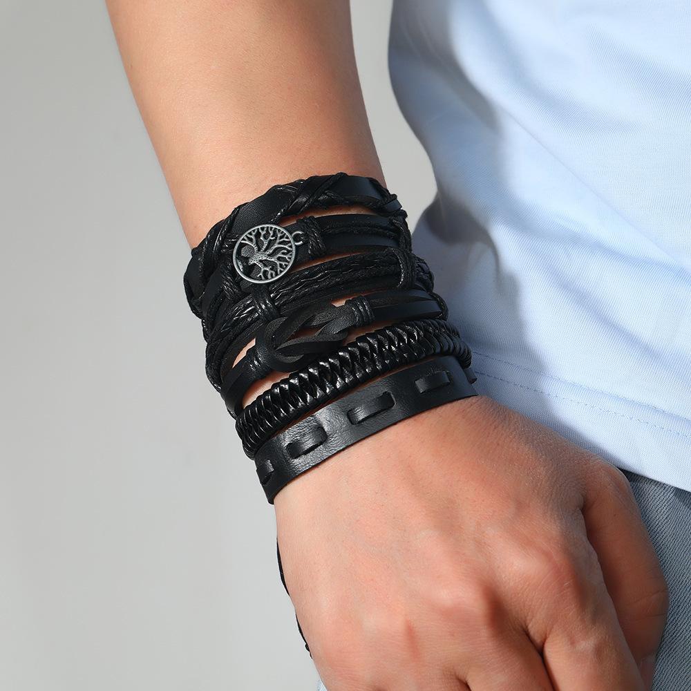 Men's multi-layer DIY suit leather bracelet, European and American cross-border jewelry retro hip-hop hand rope handwoven jewelry