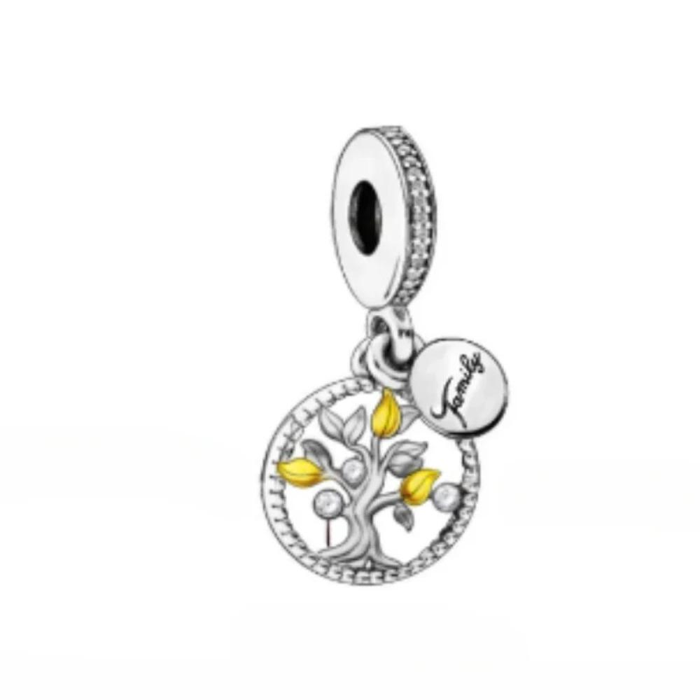 925 Silver Golden Charm Crown Family Tree Safety Chain Hollow Beads for Women DIY Bracelets Jewelry