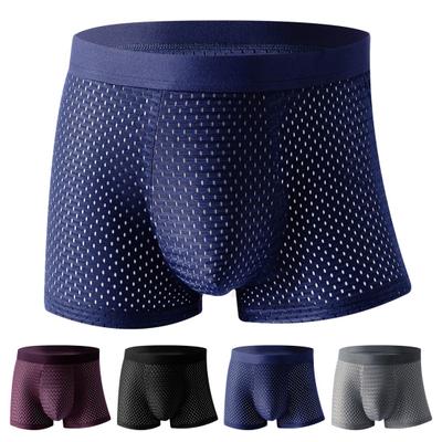 Men Slim Fit Shorts Briefs Summer Thin Ice Silk Solid Color Underwear Breathable Mesh Elastic Waistband Panties