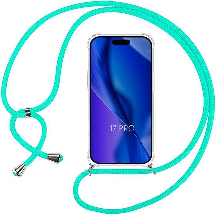 Coque de Protection - BOOLING - pour iPhone 17 Pro - Silicone Antichoc Transparente - Cordon Turquoise