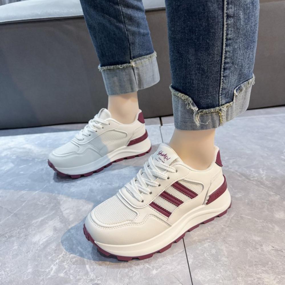 Thick Sole 2025 New Summer Autumn Women's Casual Board Shoes Spliced Sports Leather Surface Student Shoes