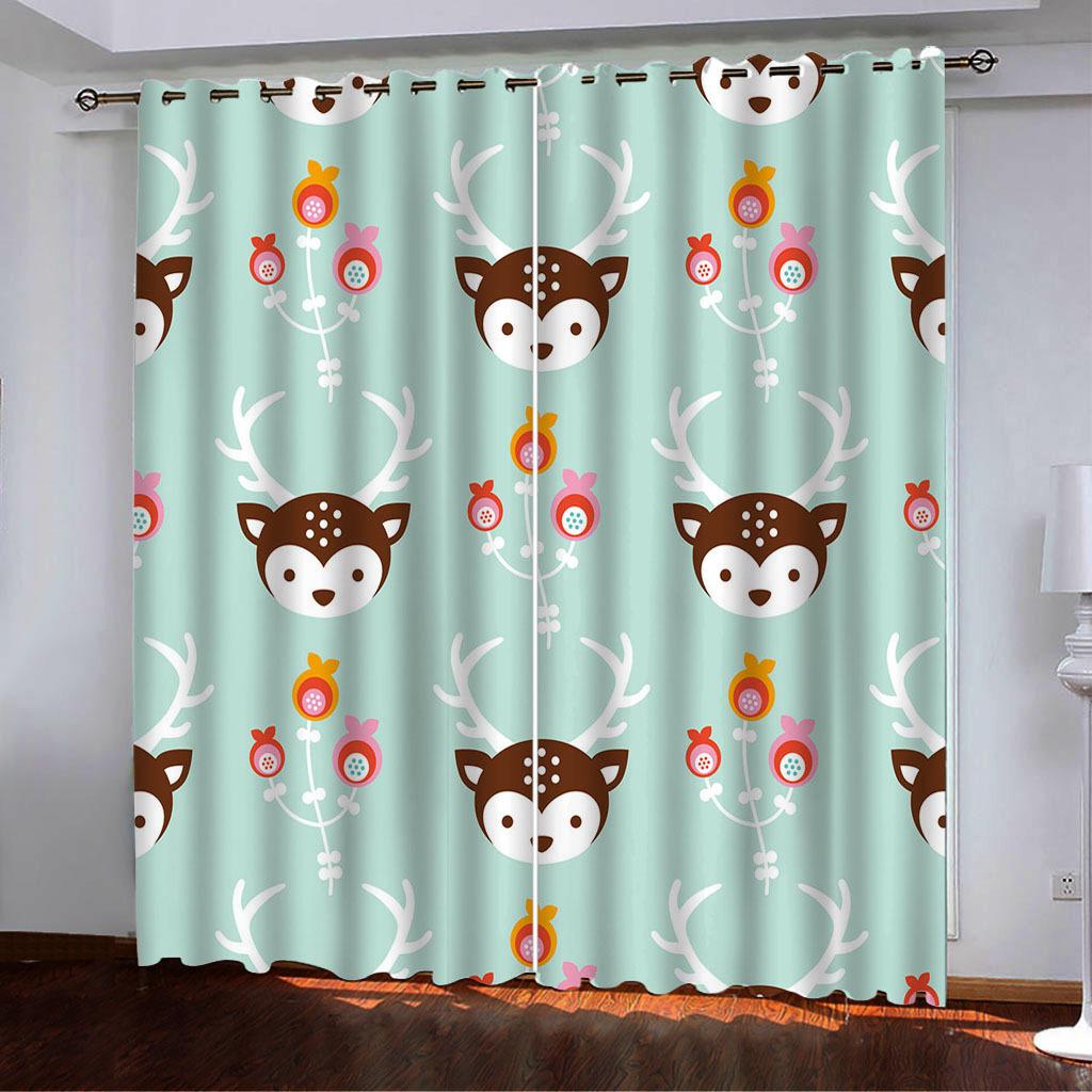 Curtains Polar Bear Elk Penguin Tile Drawing Series 3 Digital Printing High Density Blackout Curtains