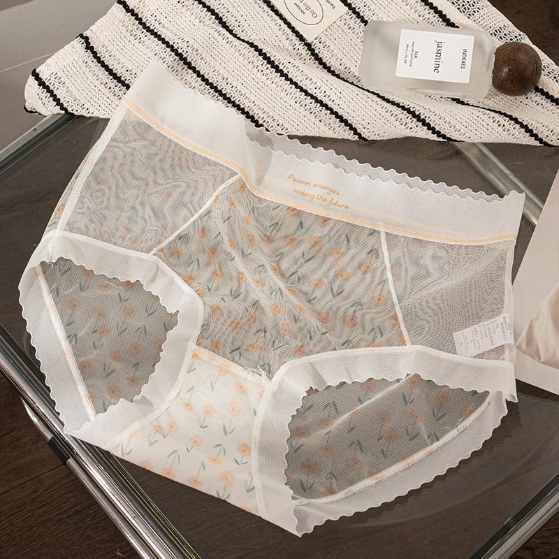 

Женские тонкие кружевные трусики с цветочным узором, прозрачная сетка, дышащие, со средней посадкой, для весны-лета L жёлтый