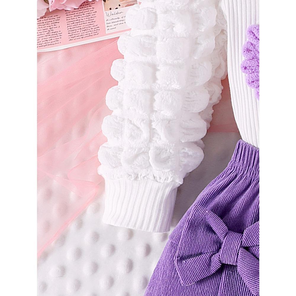 Children's Sweet Suit Spring and Autumn Girls Bubble Sleeve Love Top + Bow Skirt 2pcs Kids 6M-3Y Clothing