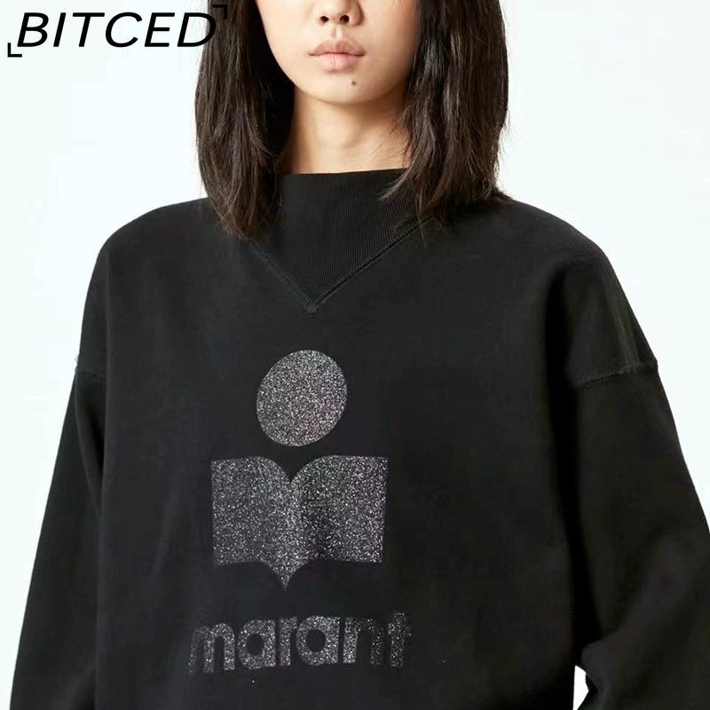 BITCED Damen Herbst/Winter Glitzer-Print Halbhoher Kragen Baumwolle Stehkragen Sweatshirt